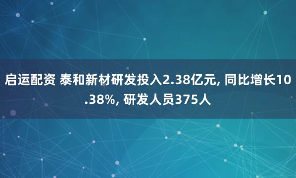 启运配资 泰和新材研发投入2.38亿元, 同比增长10.38%, 研发人员375人